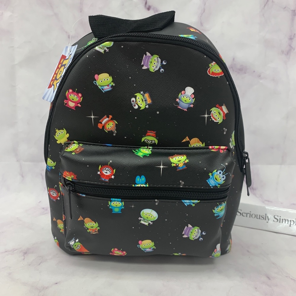 Bioworld Disney Pixar Toy Story Aliens MINI Backpack Black Multi-Color 11" x 9"